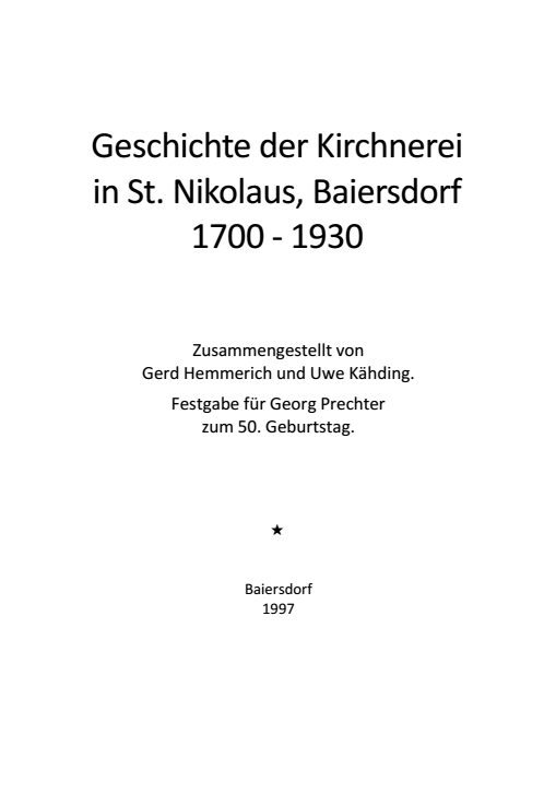 Geschichte der Kirchnerei in St. Nikolaus, Baiersdorf 1700 - 1930